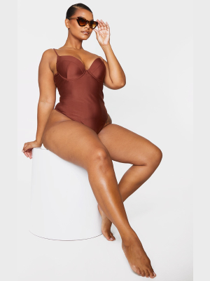 Plus Chocolate Brown Cup Detail Swimsuit