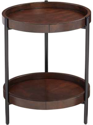 55 Downing Street Taos Round Walnut Accent Table