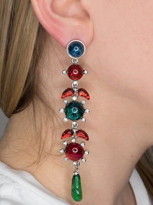 Sapphire, Ruby & Emerald Drop Pierced Earrings