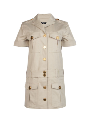 Balmain Button Embellished Short-sleeve Mini Dress