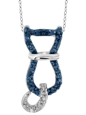 120 Ct. T.w. Round-cut Blue And White Diamond Pave Set Cat Pendant - White (18")