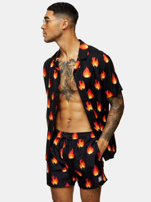 Considered Black Fire Print Swim Shorts