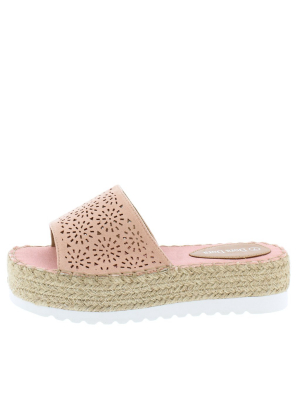 Grass402 Pink Laser Cut Open Toe Espadrille Sandal