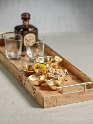 Leiden Burlwood Rectangular Tray With Gold Handles - Large