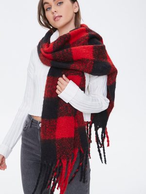 Frayed Plaid Oblong Scarf