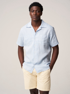 Short Sleeve Camp Collar Shirt - Blue Linen