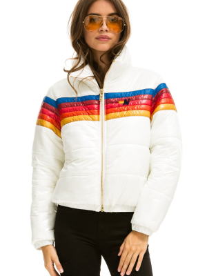 Women's 5 Stripe Luxe Apres Puffer Jacket - Glossy White