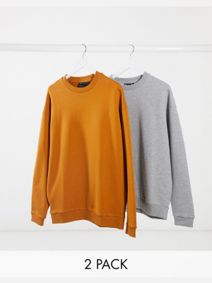 Asos Design Oversized Sweatshirt 2 Pack Gray/orange