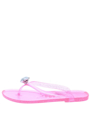 Sandra018 Pink Rhinestone Open Toe Thong Slide Sandal