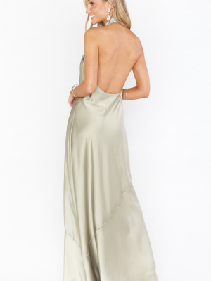 Jasmine Halter Maxi Dress ~ Moss Green Luxe Satin