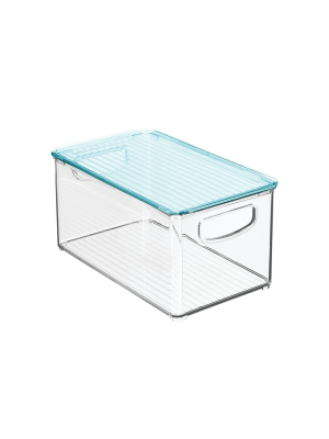 Mdesign Plastic Storage Organizer Bin, Lid For Kids Supplies, 4 Pack, Clear/blue