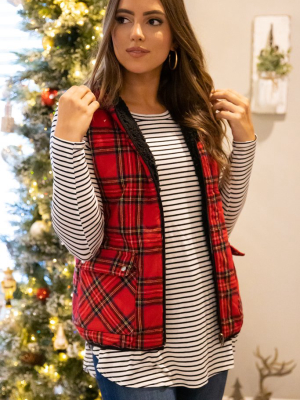 Back To Nature Red Plaid Reversible Sherpa Vest