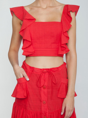 Lubba Cropped Blouse - Pepper Red