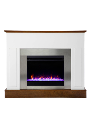 Cerkby Color Changing Electric Fireplace White/dark Tobacco - Aiden Lane