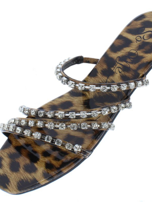 Naveah Leopard Rhinestone Strappy Open Toe Slide Sandal