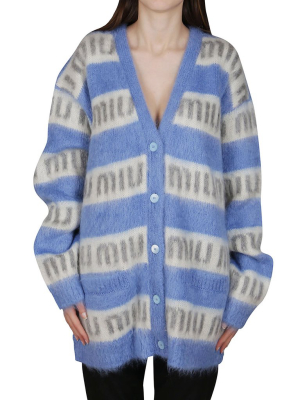 Miu Miu Logo Intarsia Striped Cardigan