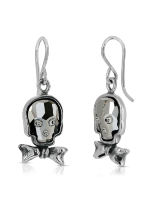 Silver Night Bowtie Skull Earrings