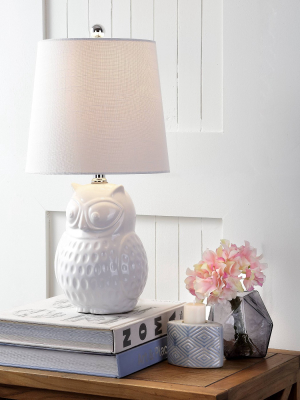 20.5" Ceramic Hoot Mini Table Lamp (includes Led Light Bulb) White - Jonathan Y