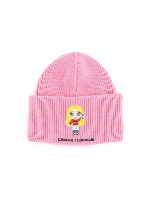 Chiara Ferragni Logo Patch Ribbed-knit Beanie