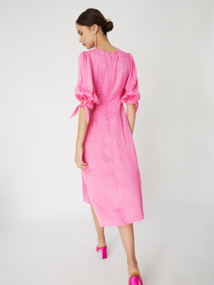 Lorelle Pink Daisy Jacquard Midi Dress