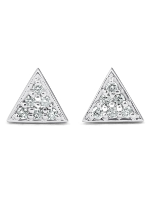 Pompeii3 14k White Gold Triangle Pave .12ct Diamond Small Studs Womens Earrings