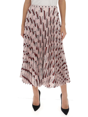 Valentino Pleated Logo Print Midi Skirt