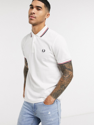 Fred Perry Twin Tipped Logo Polo In White/red/navy