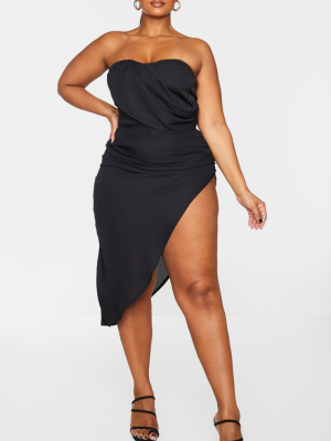 Plus Black Cup Detail Chiffon Drape Bodycon Dress