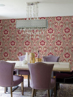 Night Bloom Damask Wallpaper In Coral From The Moonlight Collection By Brewster Home Fashions