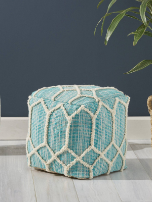 Bluesage Moroccan Inspired Ottoman Pouf Aqua/ivory - Christopher Knight Home