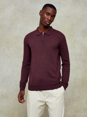 Considered Burgundy Knitted Zip Polo