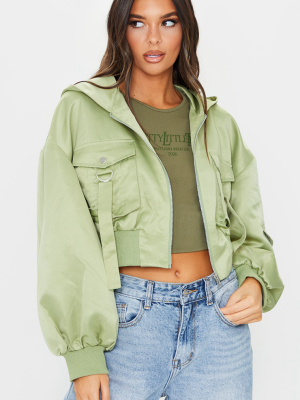 Sage Green Balloon Sleeve Pocket Front Cropped...