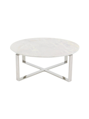 Round Marble Coffee Table With Stainless Steel Base White - Olivia & May