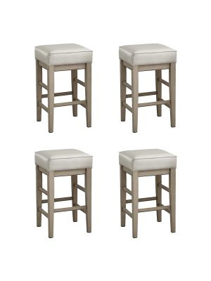 Lexicon 24" Height Wooden Counter Faux Leather Seat Barstool Set, White (2 Pack)