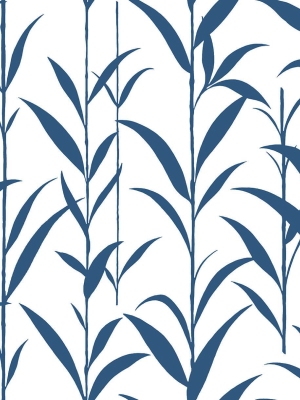 Bamboo Leaves Peel-and-stick Wallpaper In Navy Blue And White By Nextwall