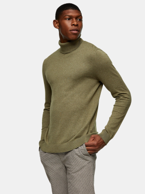Considered Olive Marl Essential Roll Knitted Sweater