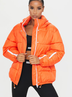 Orange Nylon Oversized Zip Sleeve Puffer Jacket