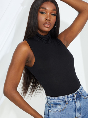 Tall Black Sleeveless Roll Neck Bodysuit