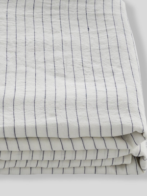 100% Linen Fitted Sheet In Pinstripe Navy