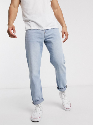 Asos Design Straight Crop Jeans In Light Wash Blue