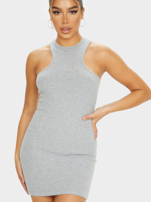 Grey Marl Brushed Rib Racer Neck Bodycon Dress