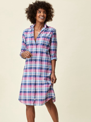 The Hero Midi Dress Blue And Pink Plaid, Tissue Cotton Final Sale