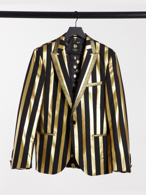 Twisted Tailor Suit Jacket In Black And Gold Stripe