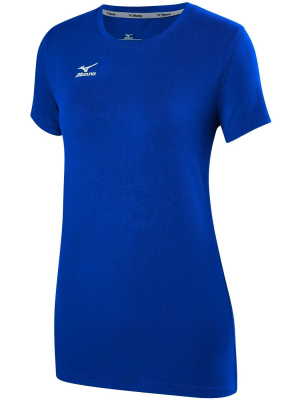 Mizuno Womens Regular Fit Short Sleeve Crew Athletic T-shirt - Blue Medium