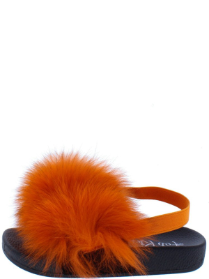 Kathy133 Orange Feather Open Toe Slingback Kids Sandal