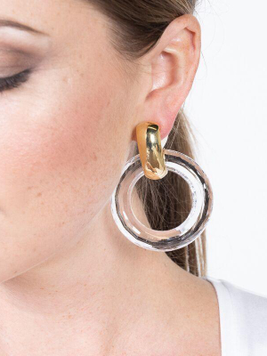 Clear Open Ring Drop Clip Earrings