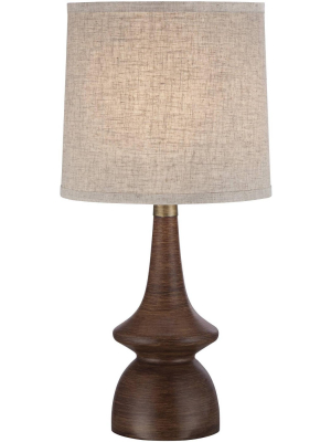 360 Lighting Mid Century Modern Table Lamp Brown Walnut Wood Off White Linen Shade For Living Room Family Bedroom Bedside Office