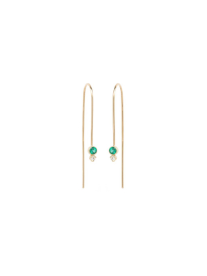 14k Emerald And Diamond Wire Earrings