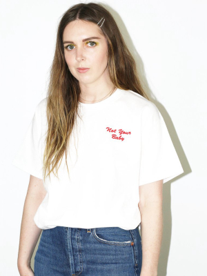 Not Your Baby Tee – Red On White Embroidery