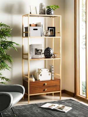 Mateo 4 Tier 1 Drawer Etagere Walnut - Safavieh